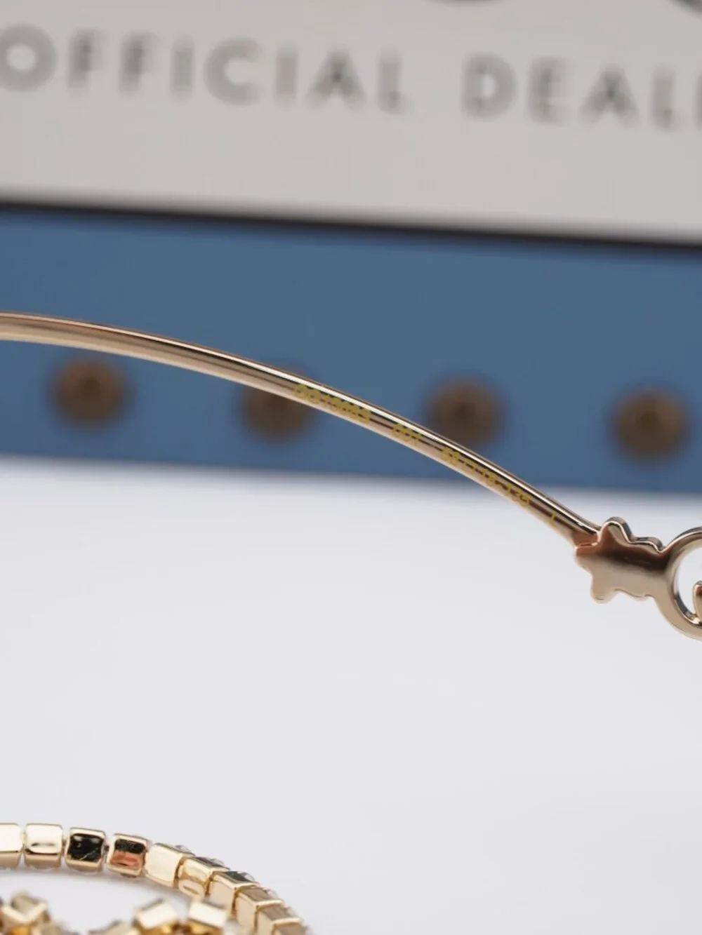 Gucci GG1568S 001 Rectangle Sunglasses - Gold with Gold Chain/Grey